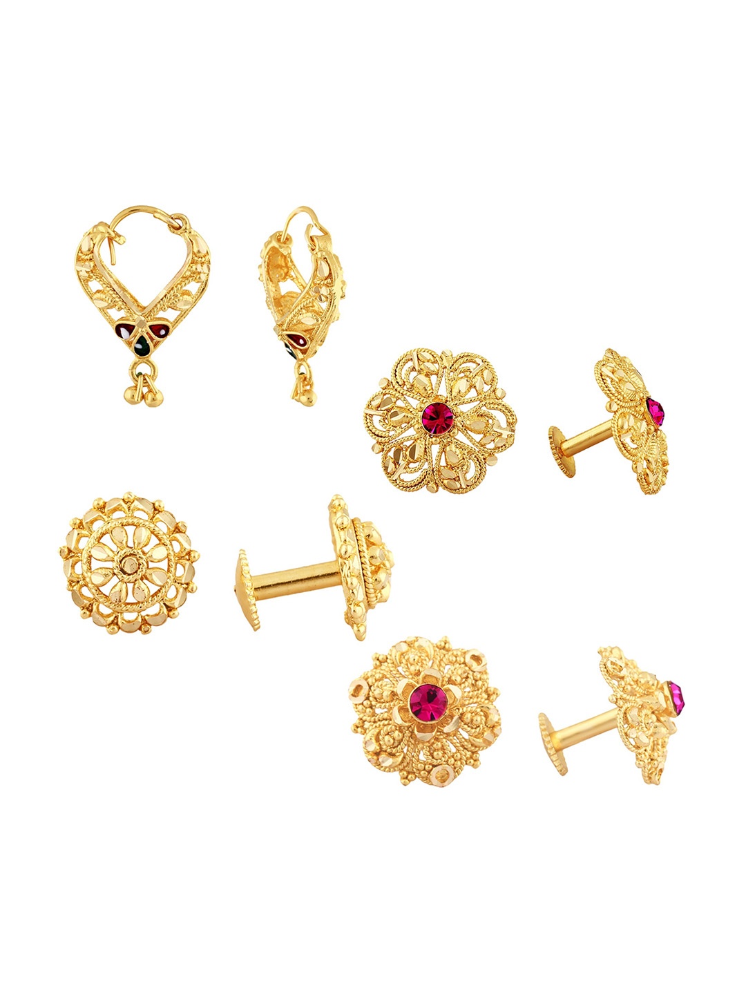 

Vighnaharta Set Of 4 Gold Plated Cubic Zirconia Floral Studs