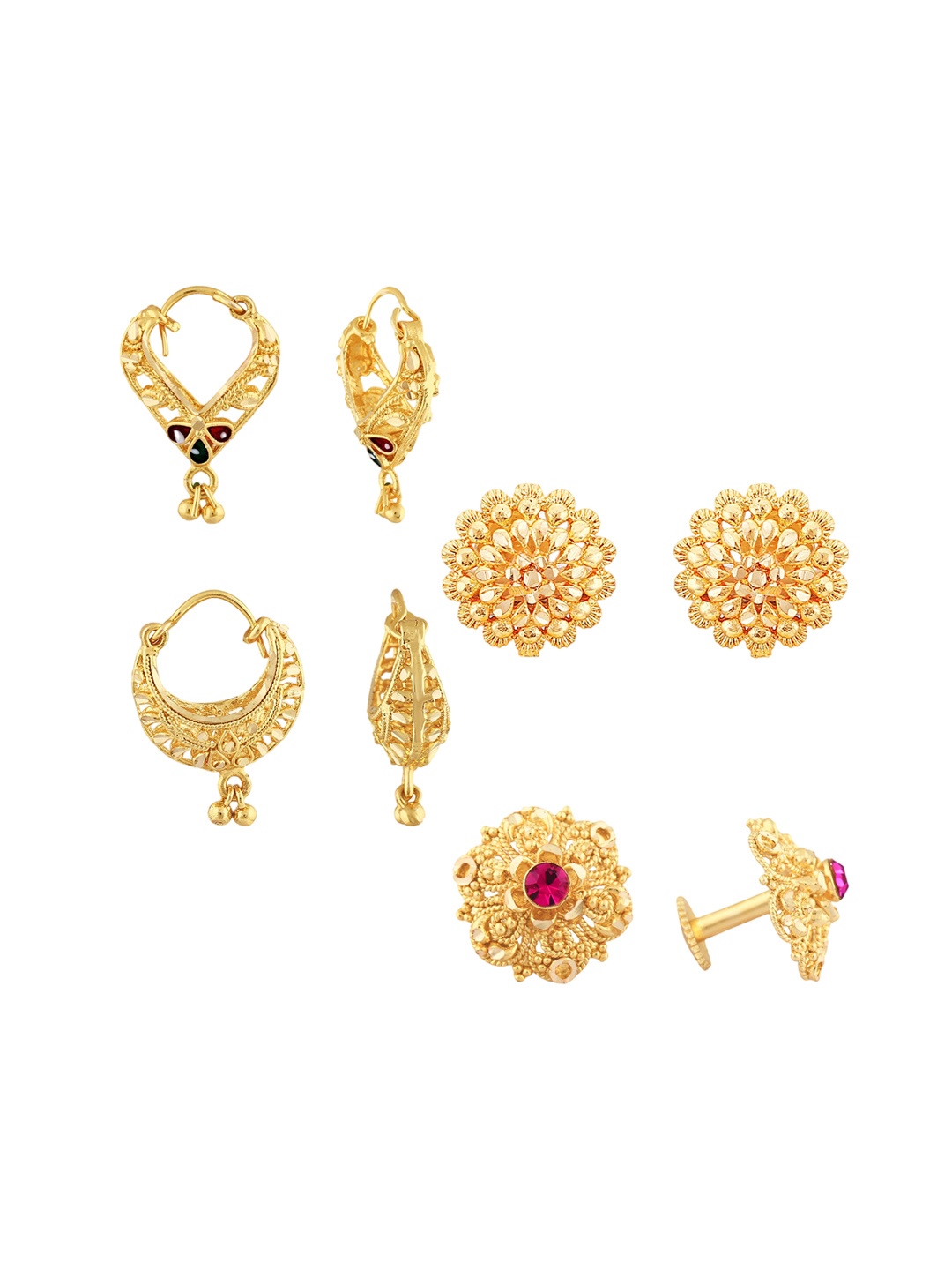 

Vighnaharta Set Of 4 Gold Plated Cubic Zirconia Floral Studs