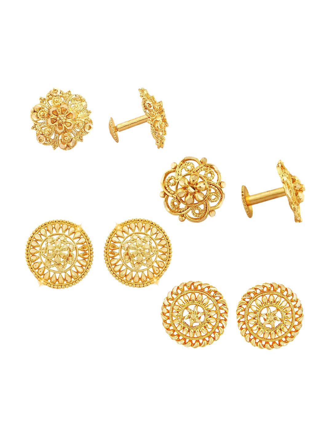 

Vighnaharta Set Of 4 Gold Plated Cubic Zirconia Floral Studs