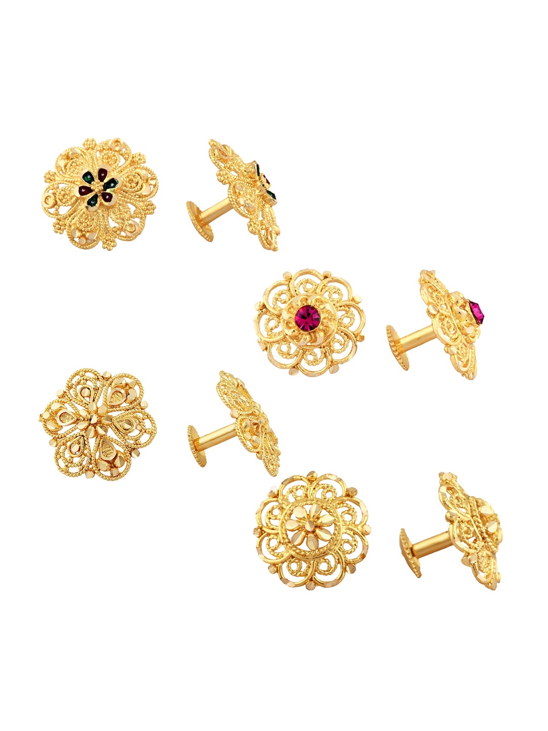 

Vighnaharta Set of 4 Gold-Plated Cubic Zirconia Studded Floral Stud Earrings
