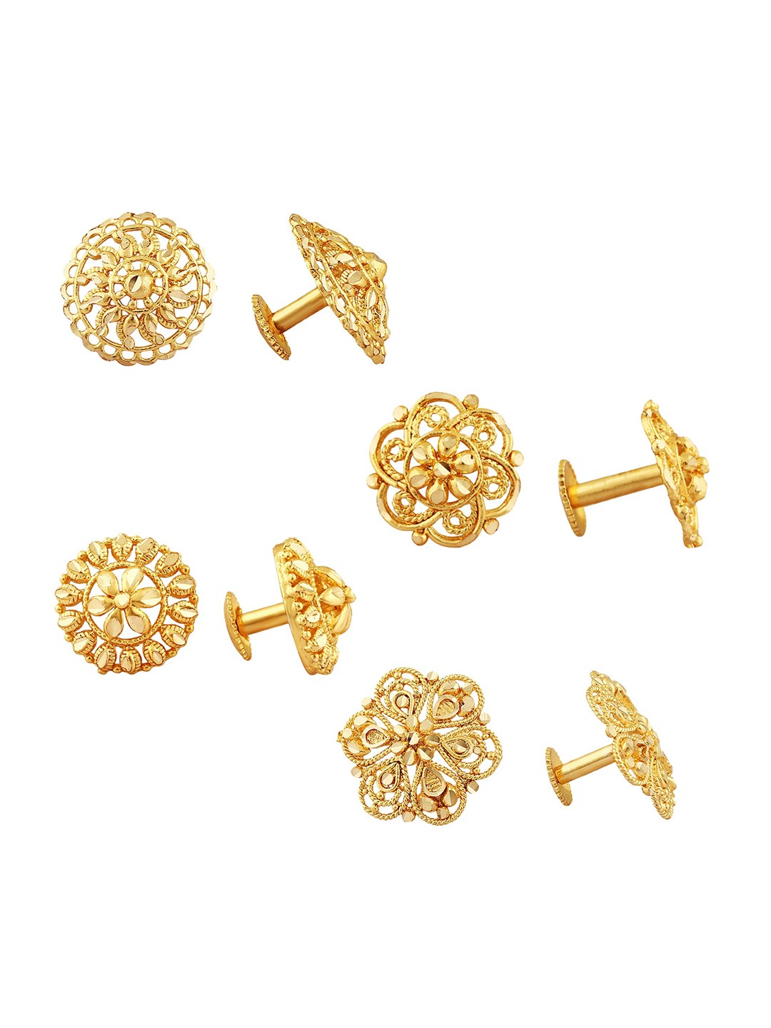 

Vighnaharta Set of 4 Gold-Plated Floral Stud Earrings