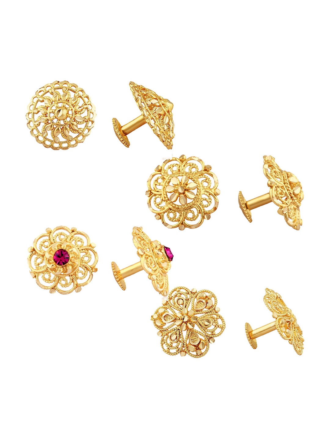 

Vighnaharta Set of 4 Gold-Plated Cubic Zirconia Studded Floral Stud Earrings