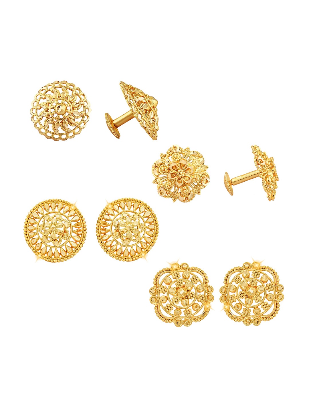 

Vighnaharta Set of 4 Gold-Plated Floral Stud Earrings