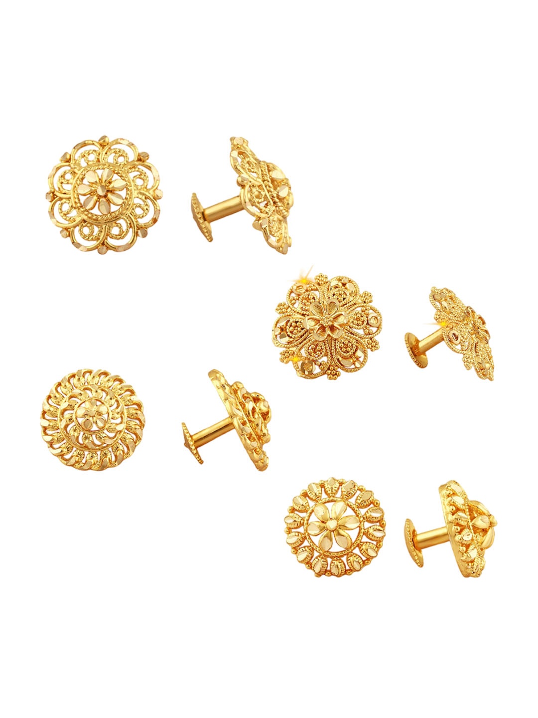 

Vighnaharta Set of 4 Gold-Plated Floral Stud Earrings