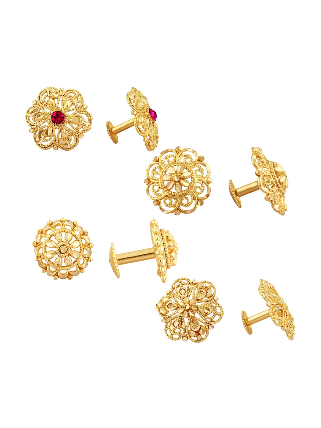 

Vighnaharta Set of 4 Gold-Plated Cubic Zirconia Studded Floral Stud Earrings