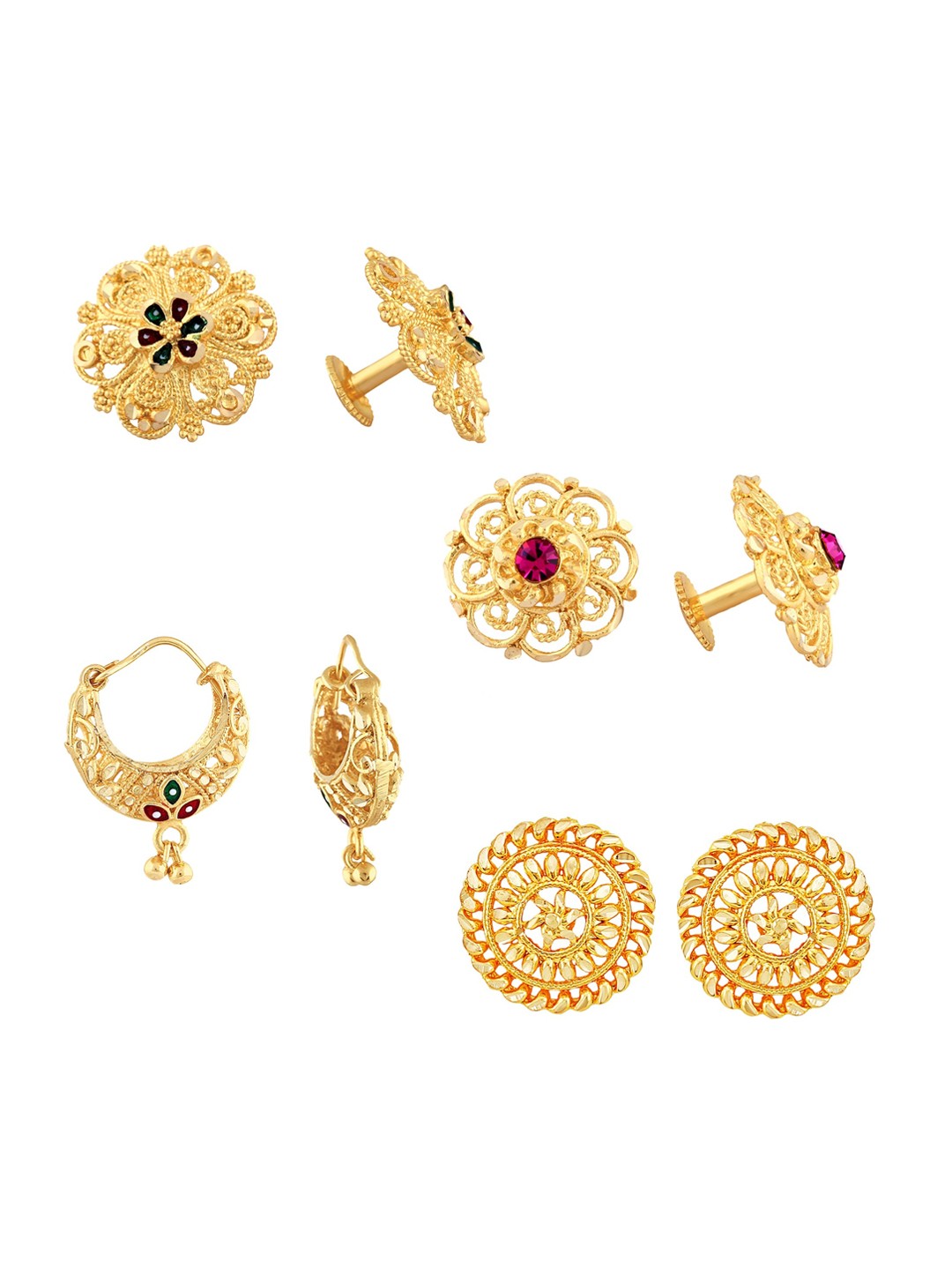 

Vighnaharta Set of 4 Gold-Plated Cubic Zirconia Stone Studded Studs & Hoop Earrings
