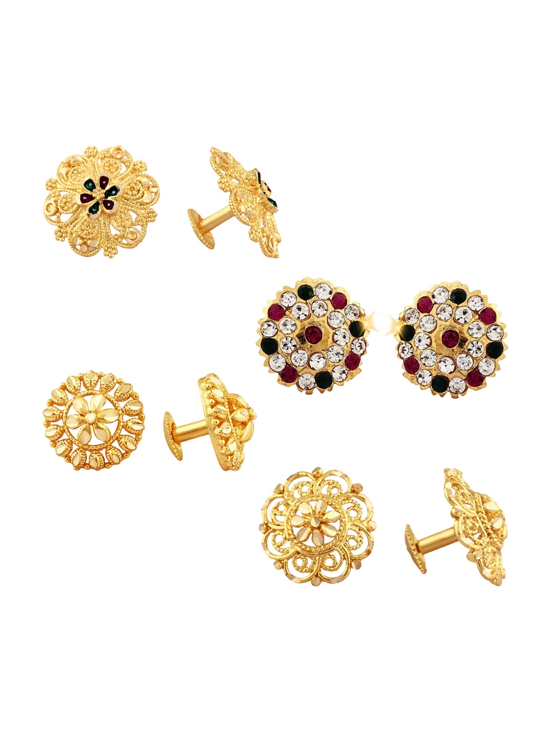 

Vighnaharta Set of 4 Gold-Plated Floral Shaped Cubic Zirconia Stone Studded Studs Earrings