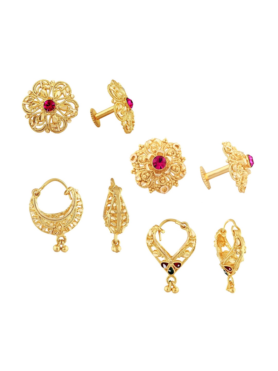 

Vighnaharta Set of 4 Gold-Plated Cubic Zirconia Stone Studded Studs & Hoop Earrings