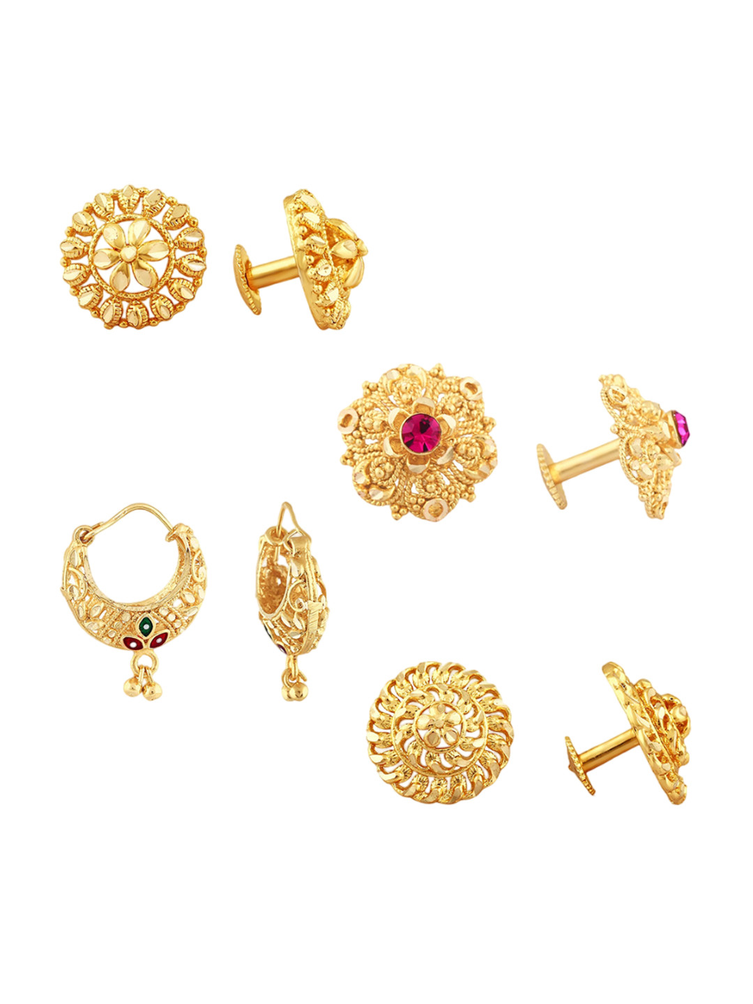 

Vighnaharta Set of 4 Gold-Plated Cubic Zirconia Stone Studded Studs & Hoop Earrings