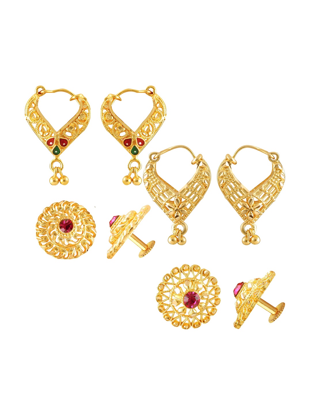 

Vighnaharta Set of 4 Gold-Plated Cubic Zirconia Stone Studded Studs & Hoop Earrings