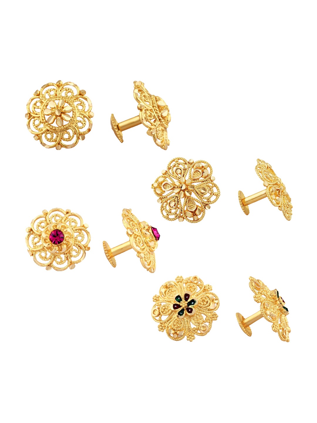 

Vighnaharta Set of 4 Gold-Plated Floral Shaped Cubic Zirconia Stone Studded Studs Earrings