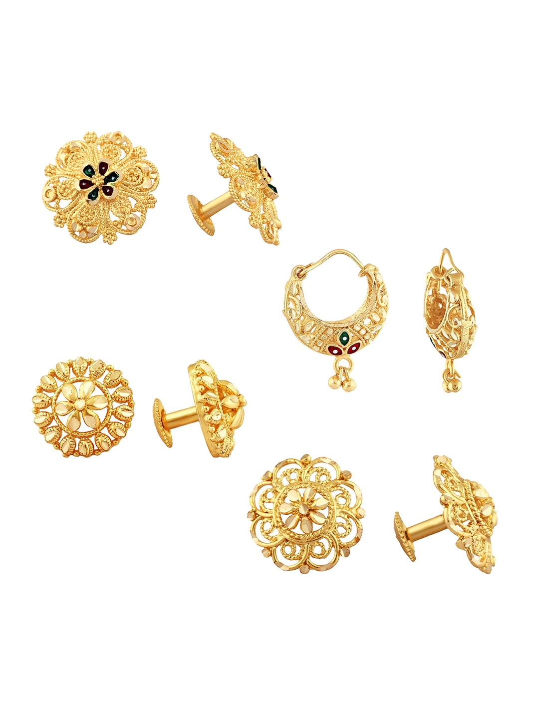 

Vighnaharta Set of 4 Gold-Plated Cubic Zirconia Stone Studded Studs & Hoop Earrings