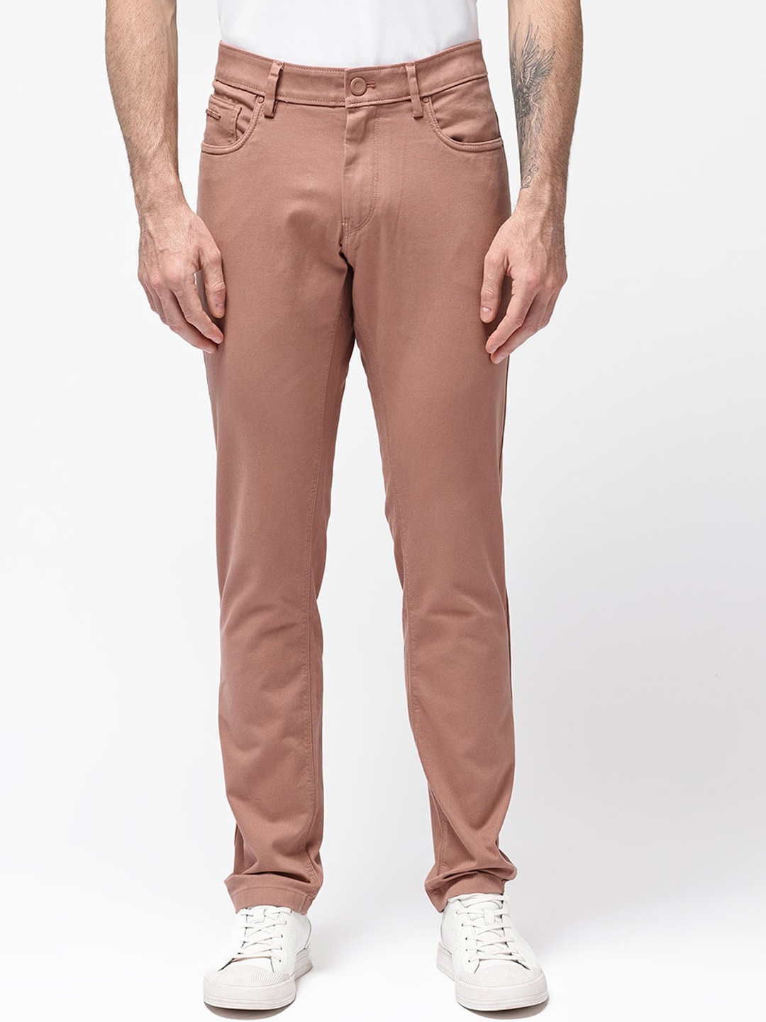 

RARE RABBIT Men Spoke-24 Mid-Rise Regular Fit Trousers, Rust
