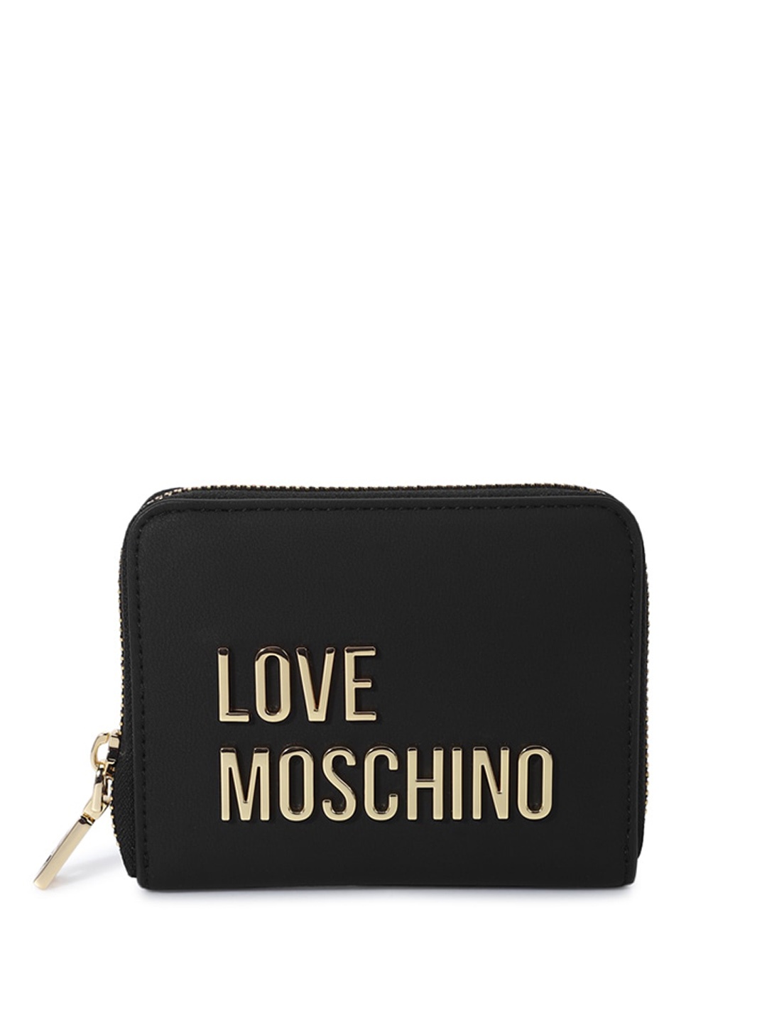 

LOVE MOSCHINO Women Brand Logo Textured Leather Zip Around Wallet, Black