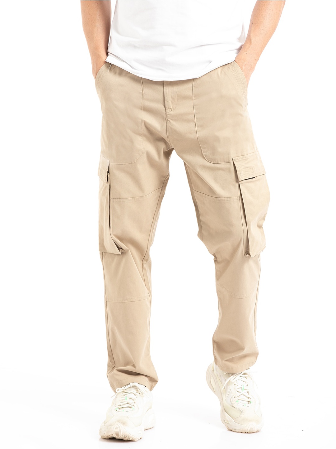 

Banana Club Men Cotton Slim-Fit Cargo Trousers, Beige