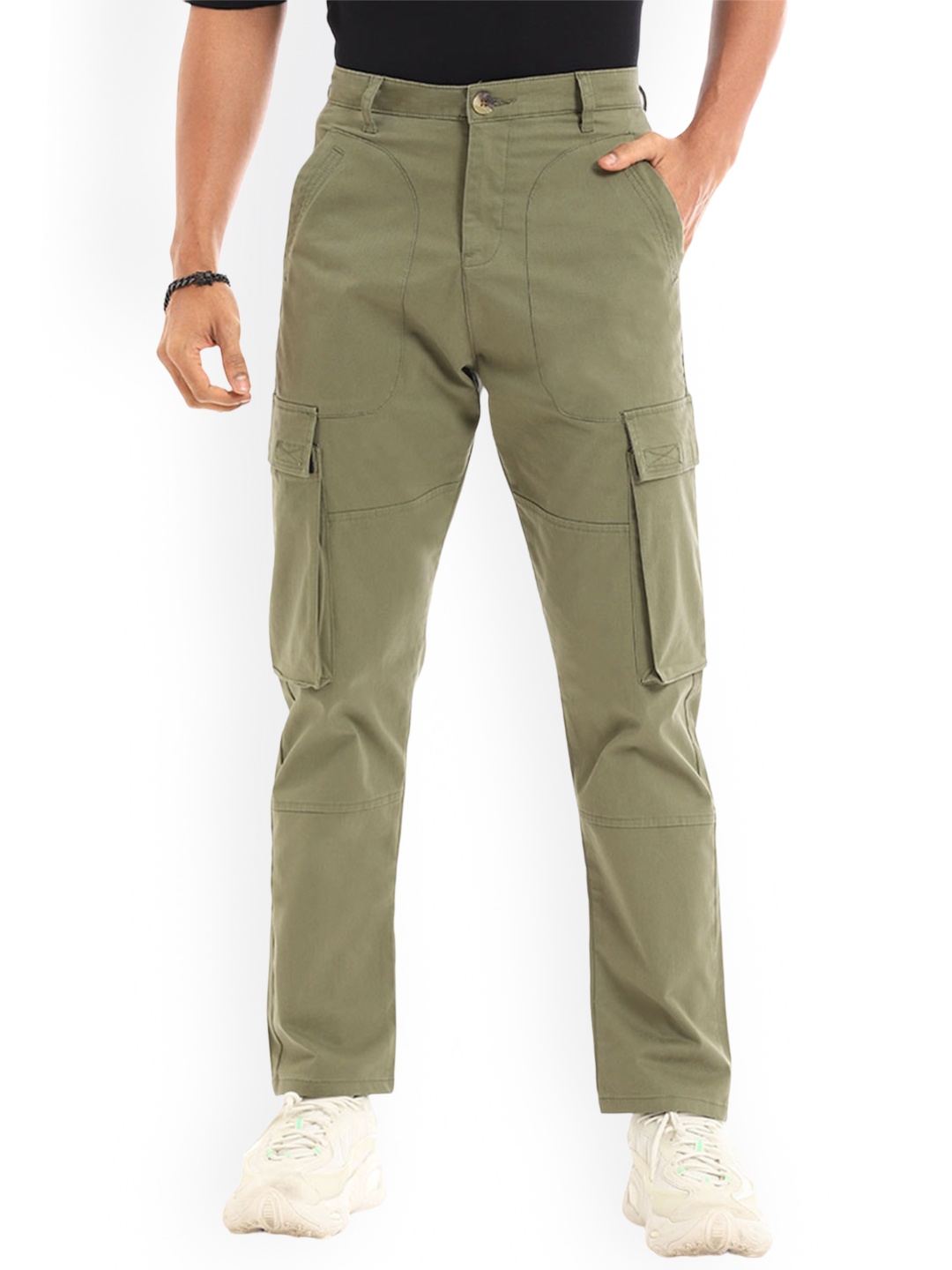 

Banana Club Men Mid Rise Easy Wash Cargo Trouser, Olive