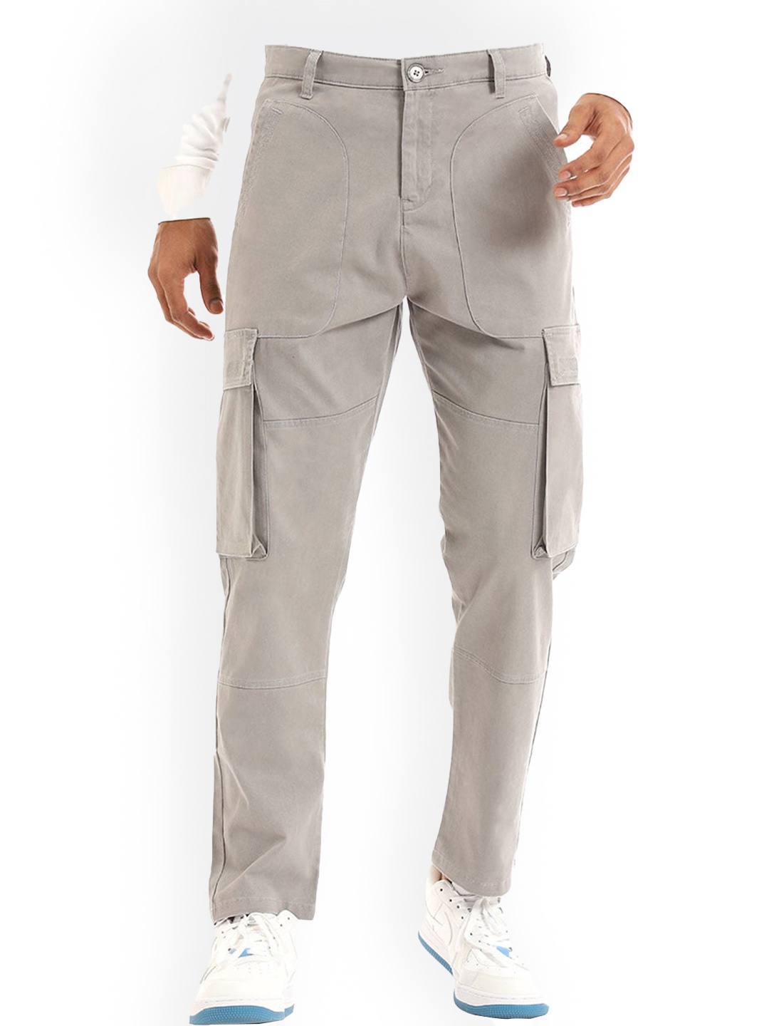 

Banana Club Men Slim-Fit Mid Rise Cotton Cargo Trousers, Grey