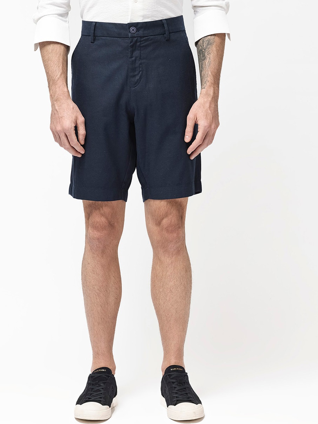 

RARE RABBIT Men Edam Relaxed Fit Mid Rise Shorts, Navy blue