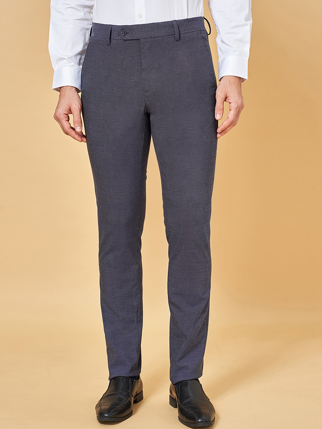 

Peregrine by Pantaloons Men Slim Fit Mid-Rise Formal Trouser, Navy blue