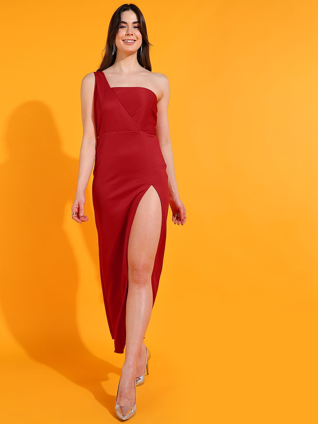 

DODO & MOA Red One Shoulder Scuba Sheath Maxi Dress