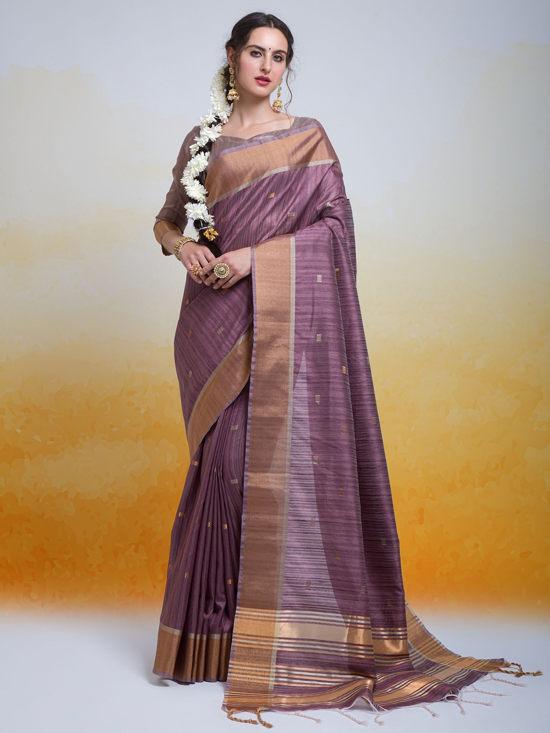 

Kandora Ethnic Motif Woven Design Zari Pure Silk Tussar Saree, Magenta
