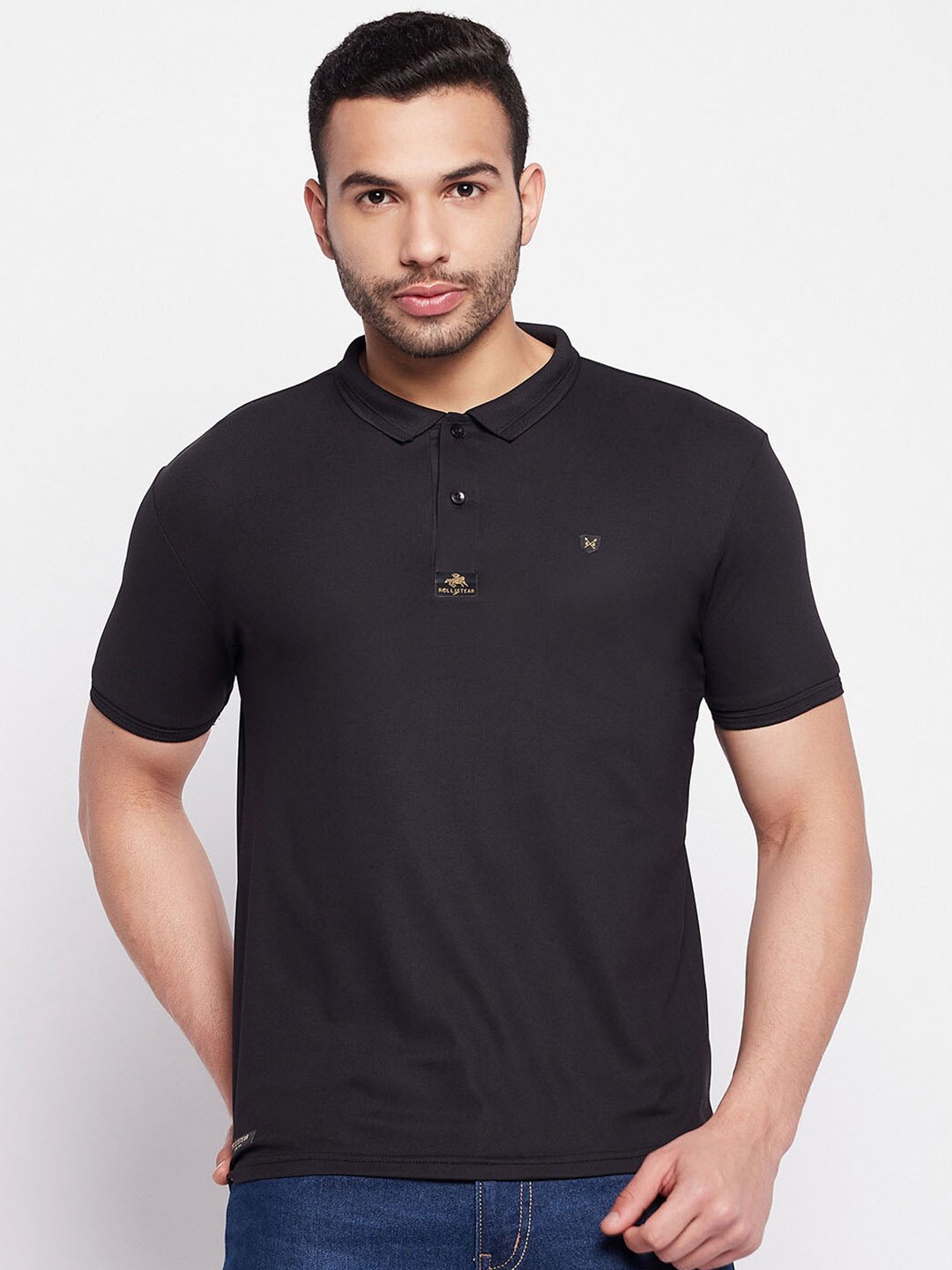 

Parcel Yard Polo Collar Cotton T-shirt, Black