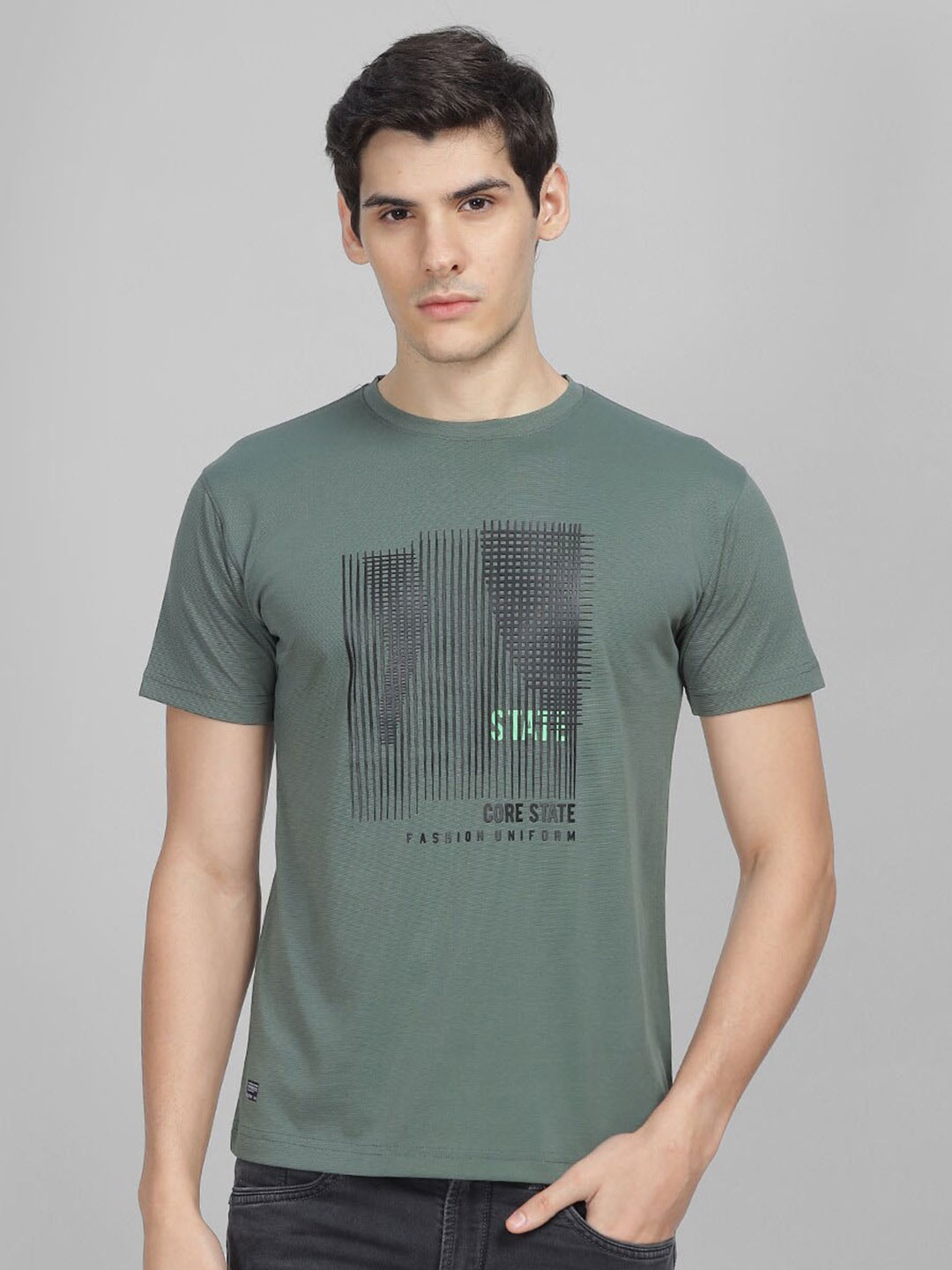 

Parcel Yard Abstract Printed Round Neck Cotton T-shirt, Green