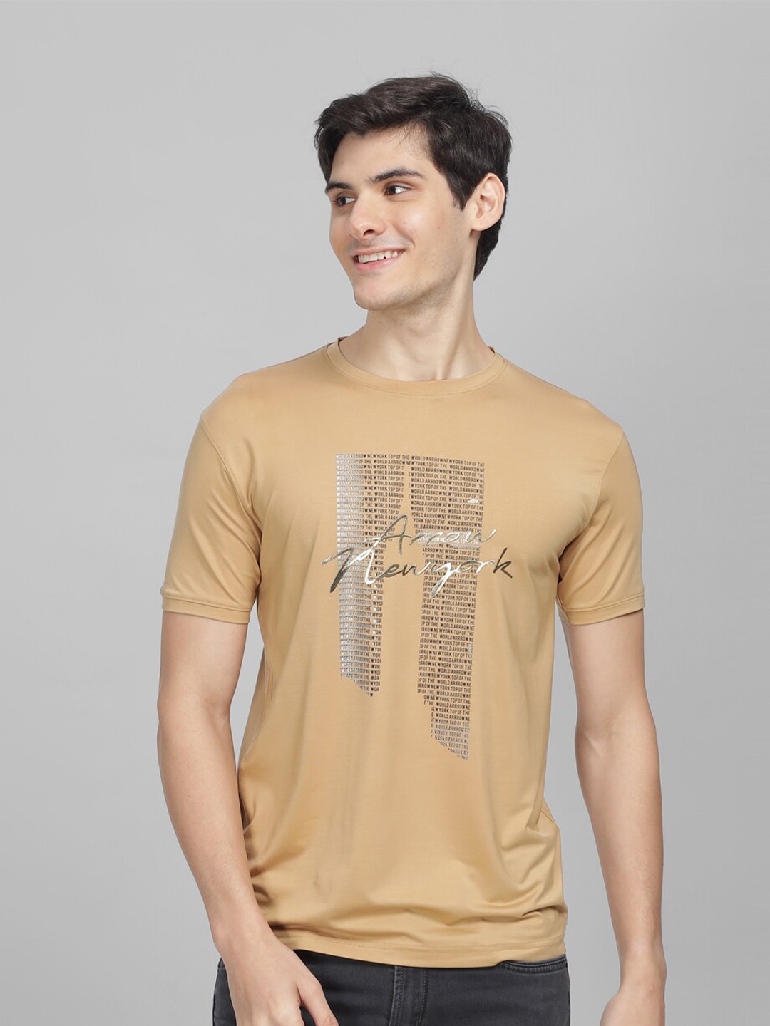 

Parcel Yard Typography Printed Round Neck Cotton T-shirt, Camel brown