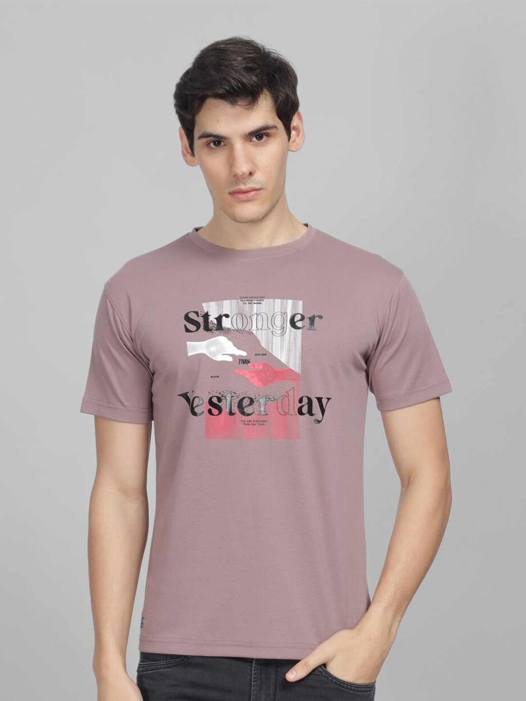Parcel Yard Typography Printed Cotton T-shirt, Purple