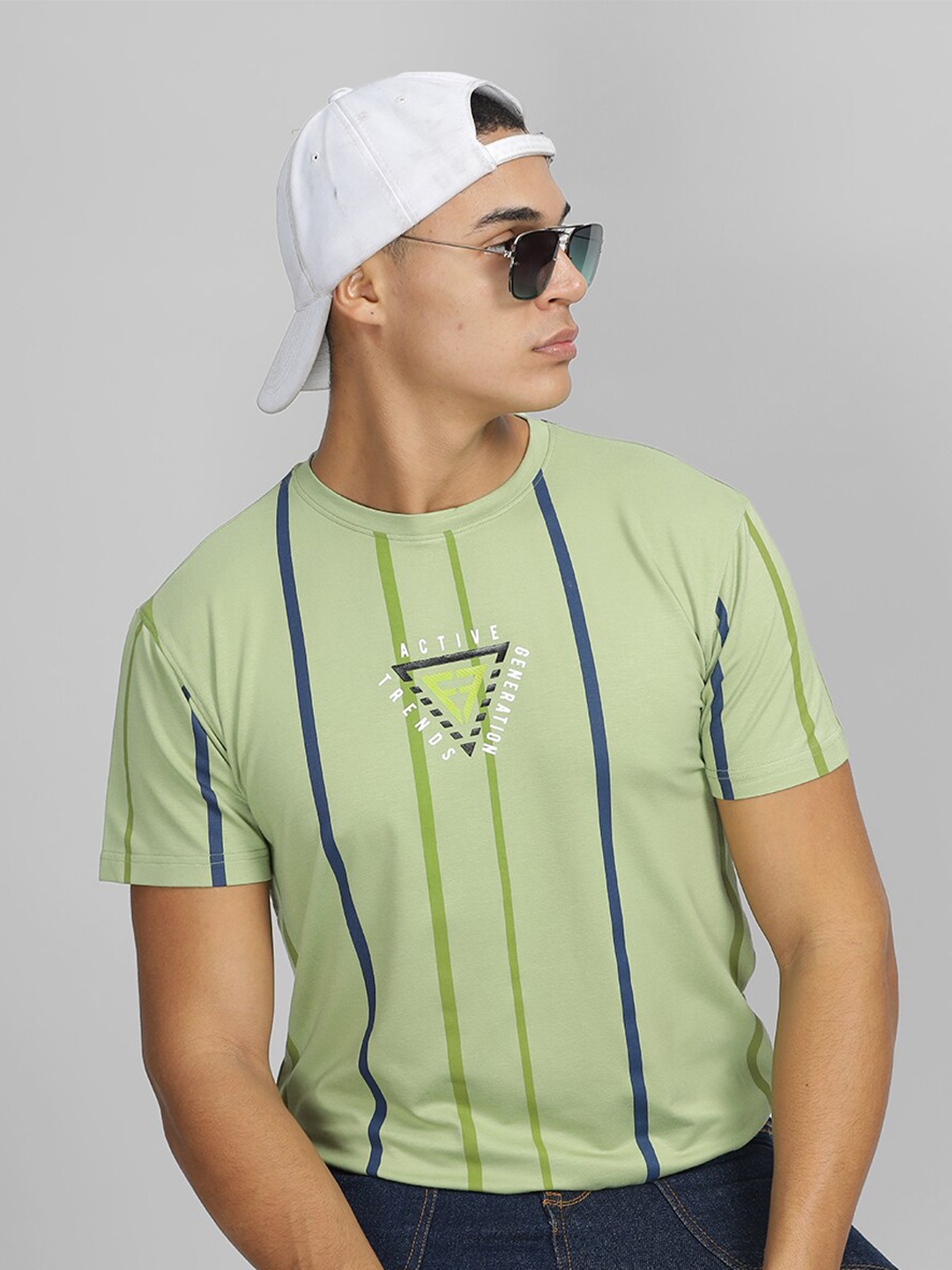 

Parcel Yard Geometric Printed Cotton T-shirt, Green