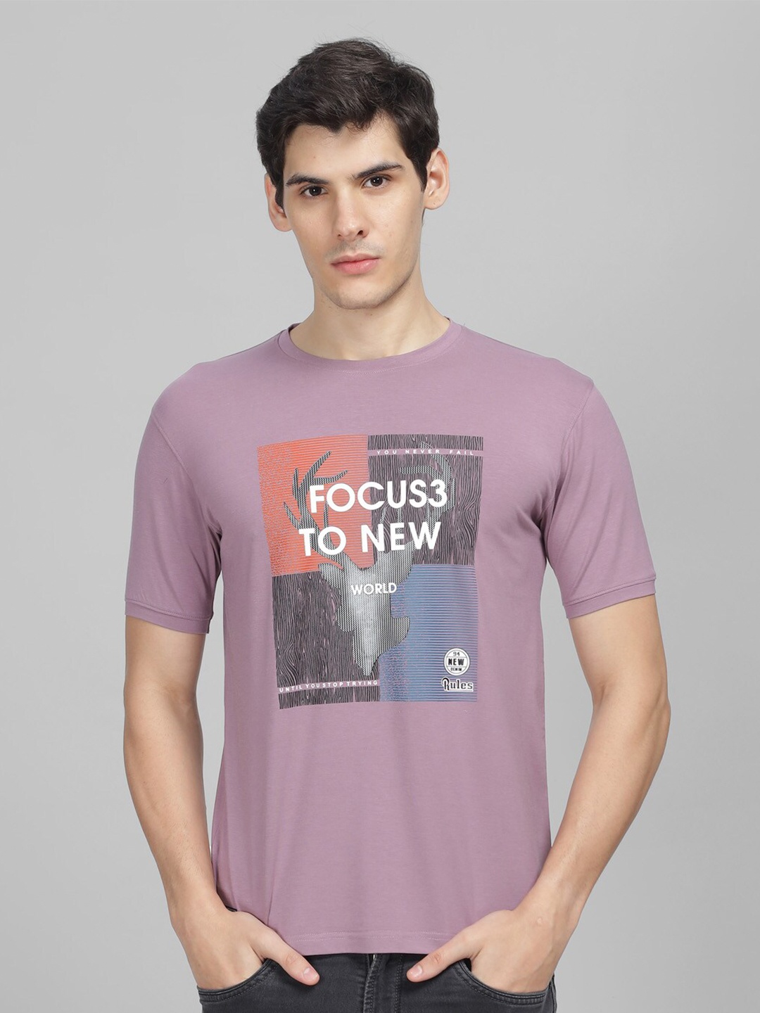 

Parcel Yard Graphic Printed Round Neck Cotton T-shirt, Purple