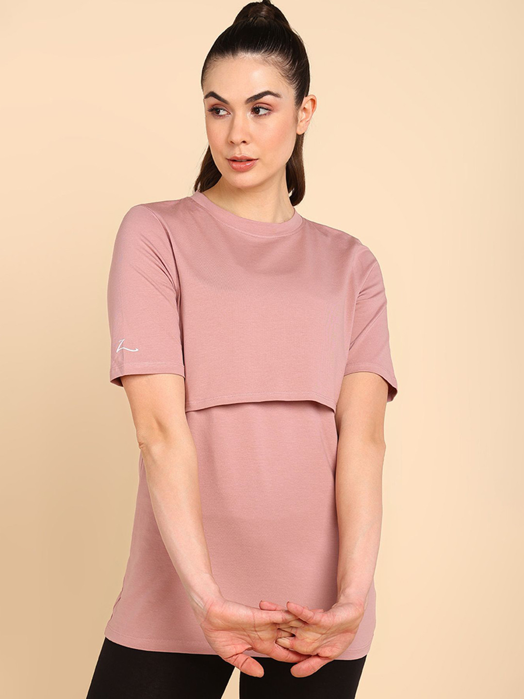 

House Of Zelena Round Neck Cotton Maternity Top, Pink