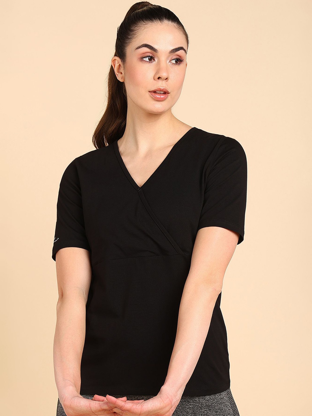

House Of Zelena V-Neck Cotton Wrap Maternity Top, Black