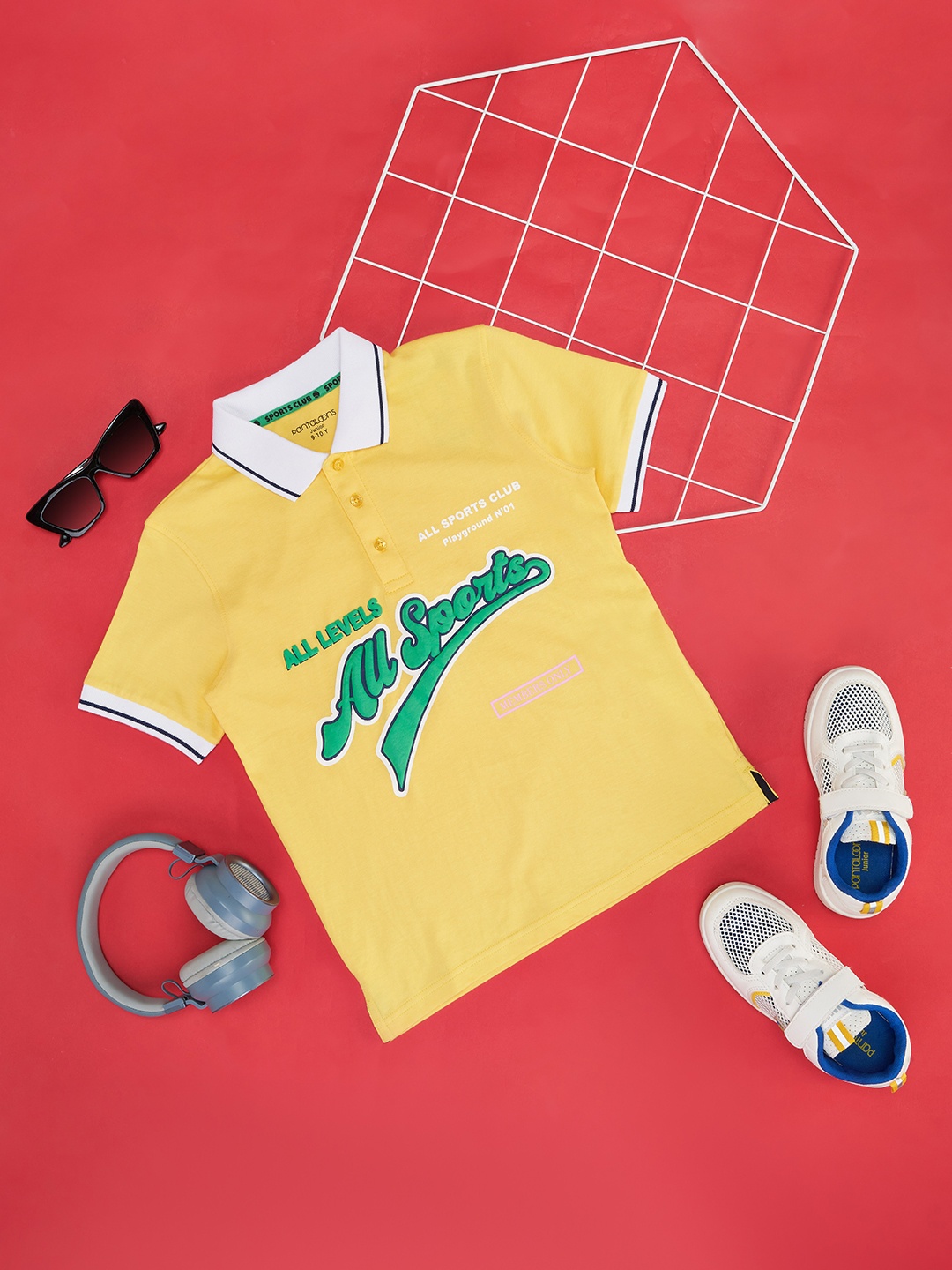 

Pantaloons Junior Boys Printed Polo Collar Short Sleeves Cotton Regular Fit T-shirt, Yellow