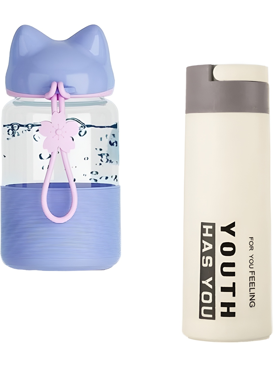 

WELOUR Purple & White 2 Pieces Glass Water Bottle 340ml