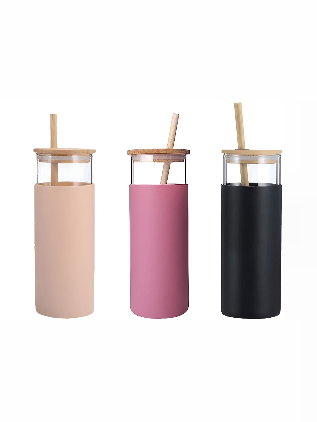 

WELOUR Pink & Green 3Pcs Glass Water Bottles 500 ml Each