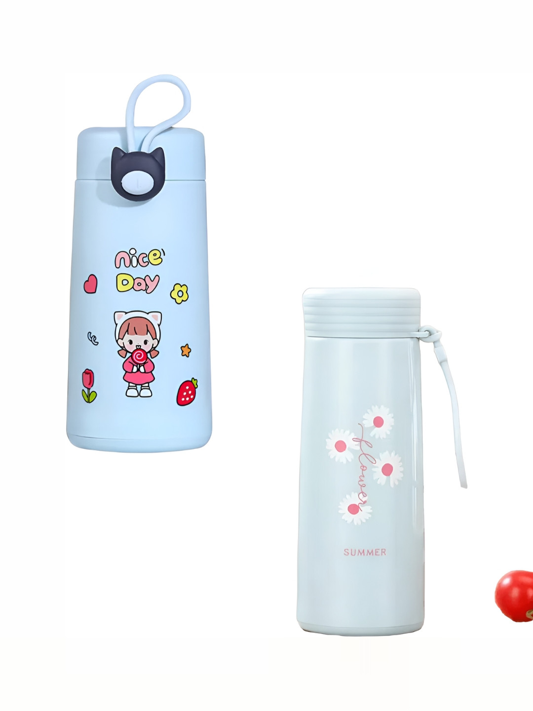 

WELOUR Blue & Green 2 Pieces Printed Glass Water Bottles 400 ml Each
