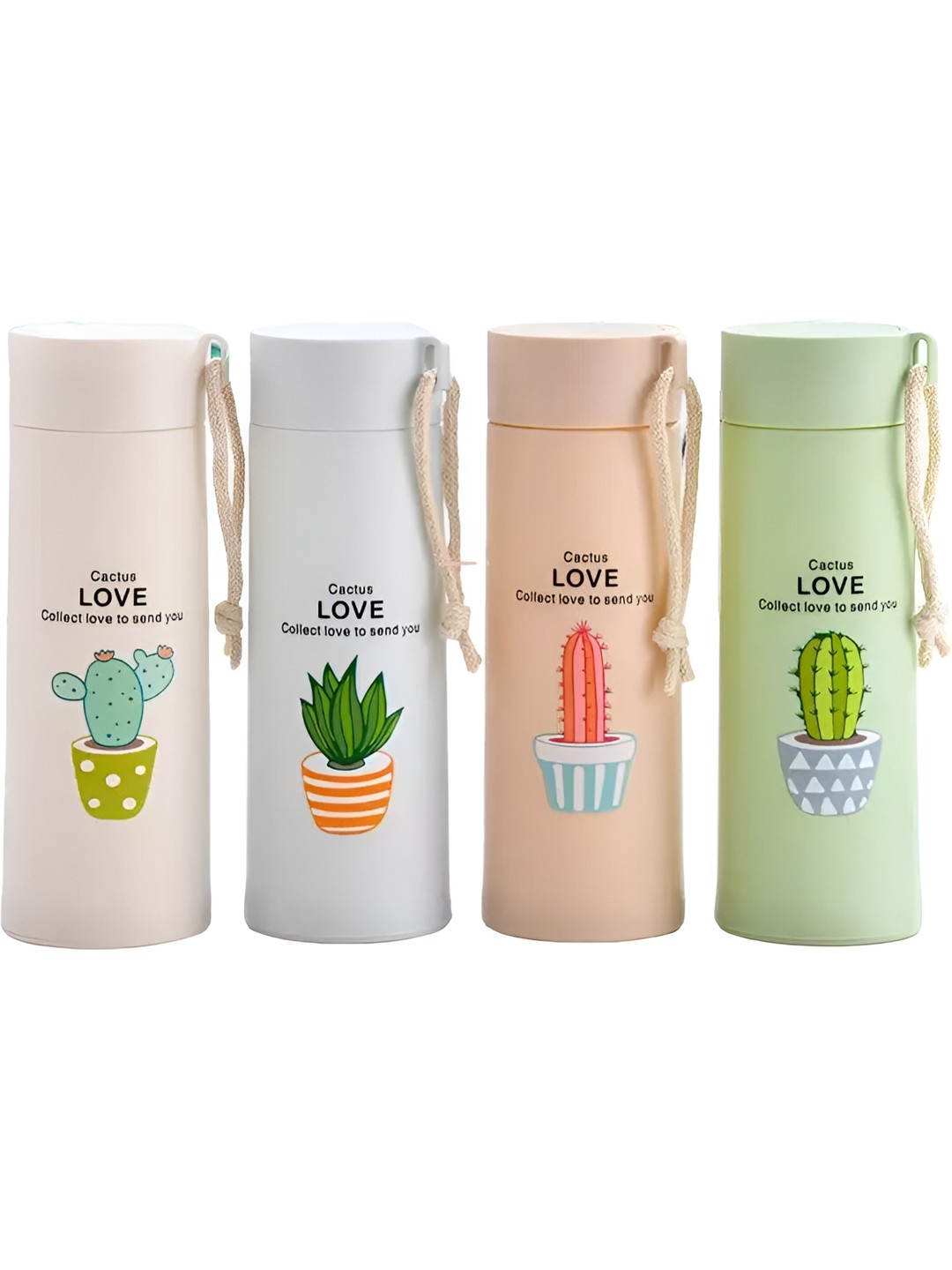 

WELOUR Pink & White 4 Pieces Tropical Glass Water Bottle 400 ml Each