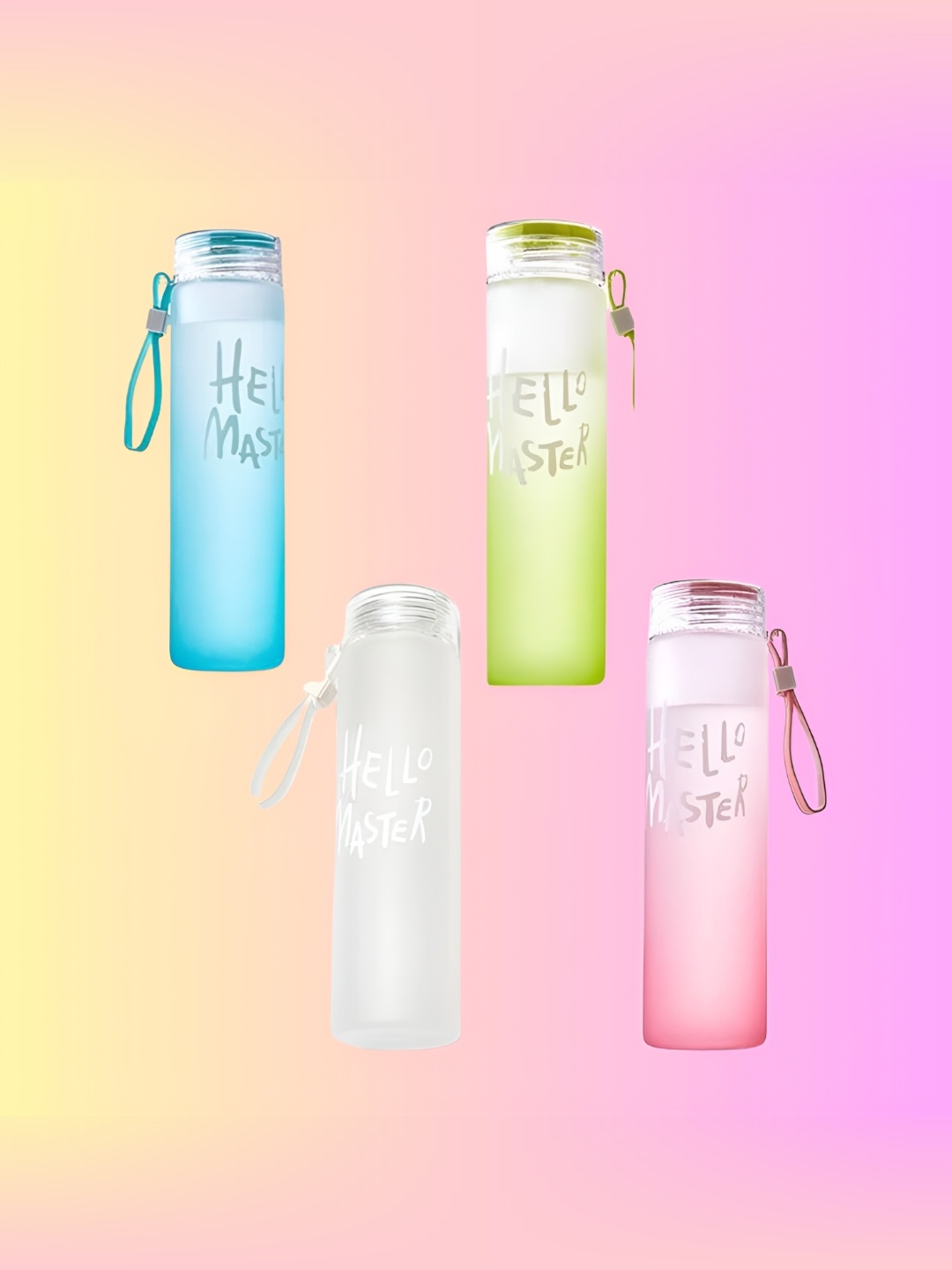 

WELOUR Pink & Blue 4 Pieces Typography Printed Glass Water Bottles 500 ml Each