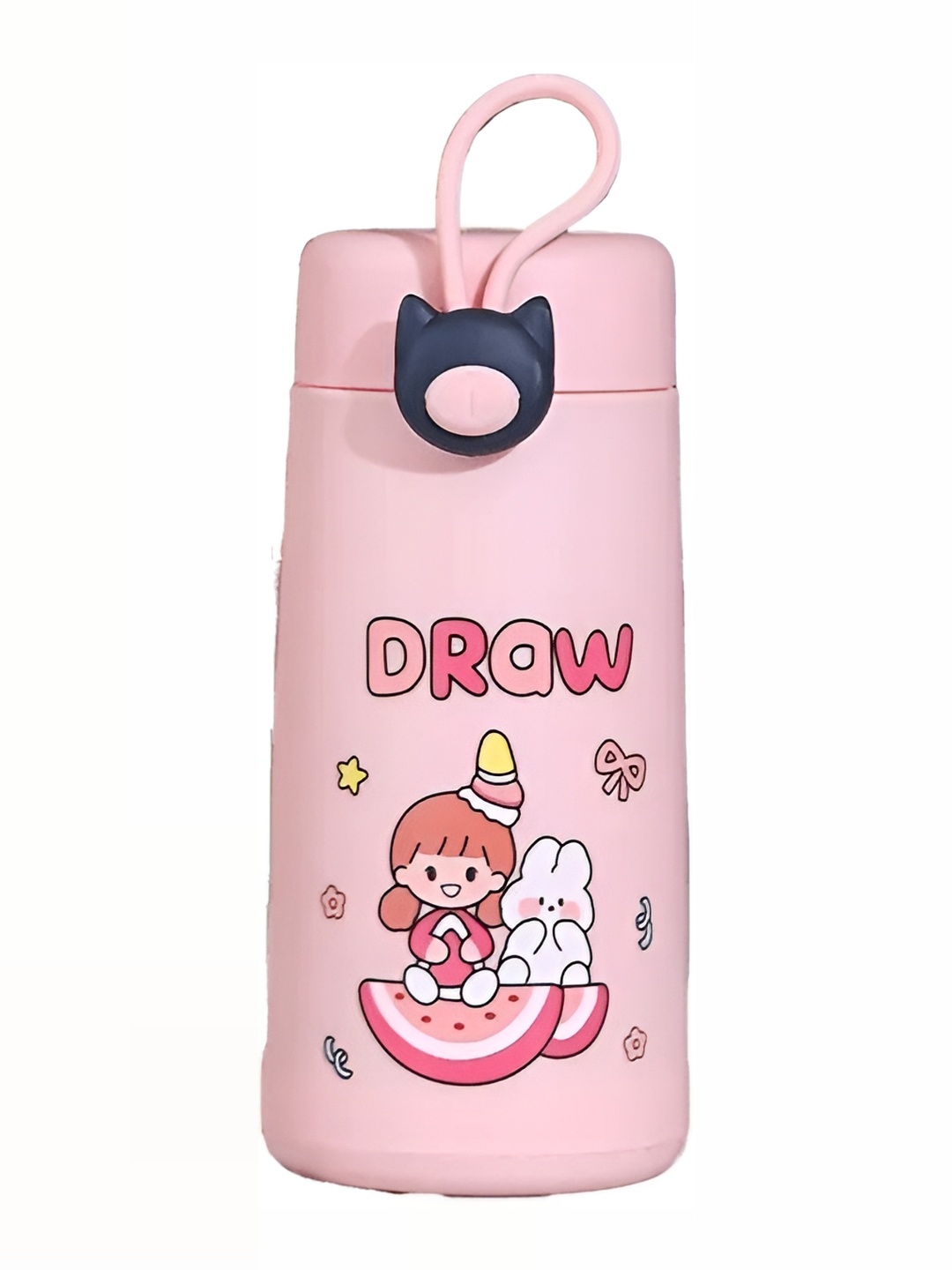 

WELOUR Pink Cartoon Characters Printed Glass Water Bottle 300 ml