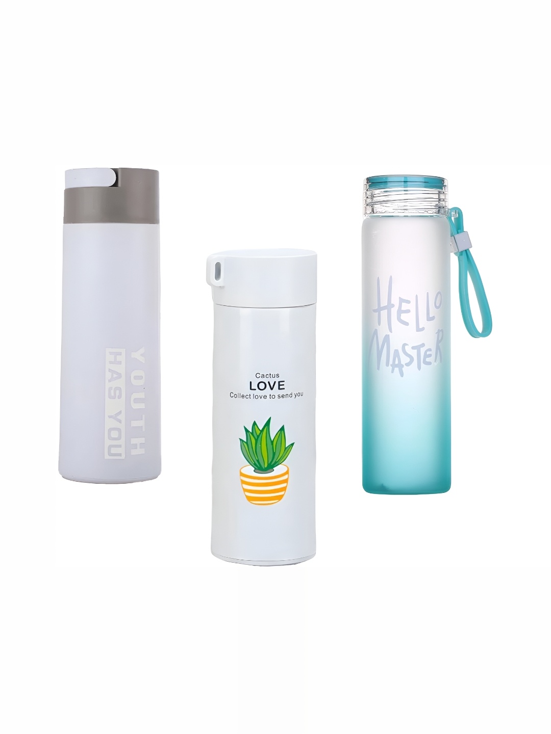 

WELOUR Blue & Grey 3Pcs Printed Glass Water Bottles 500ml Each