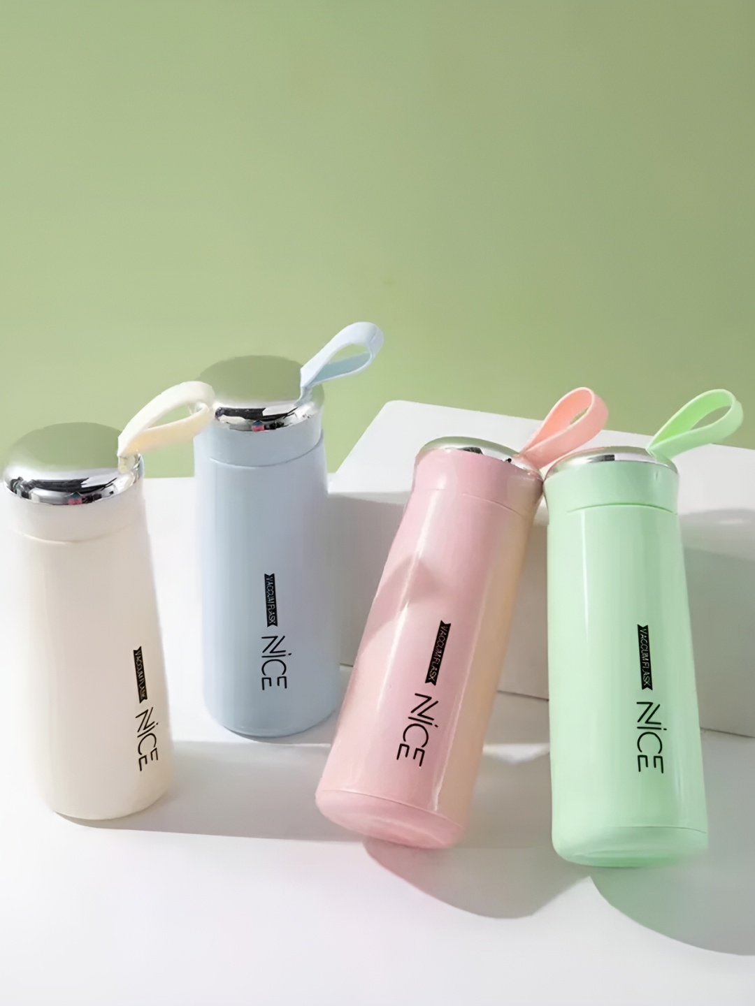 

WELOUR Green & Blue 4 Pieces Typography Printed Glass Water Bottles 450 ml