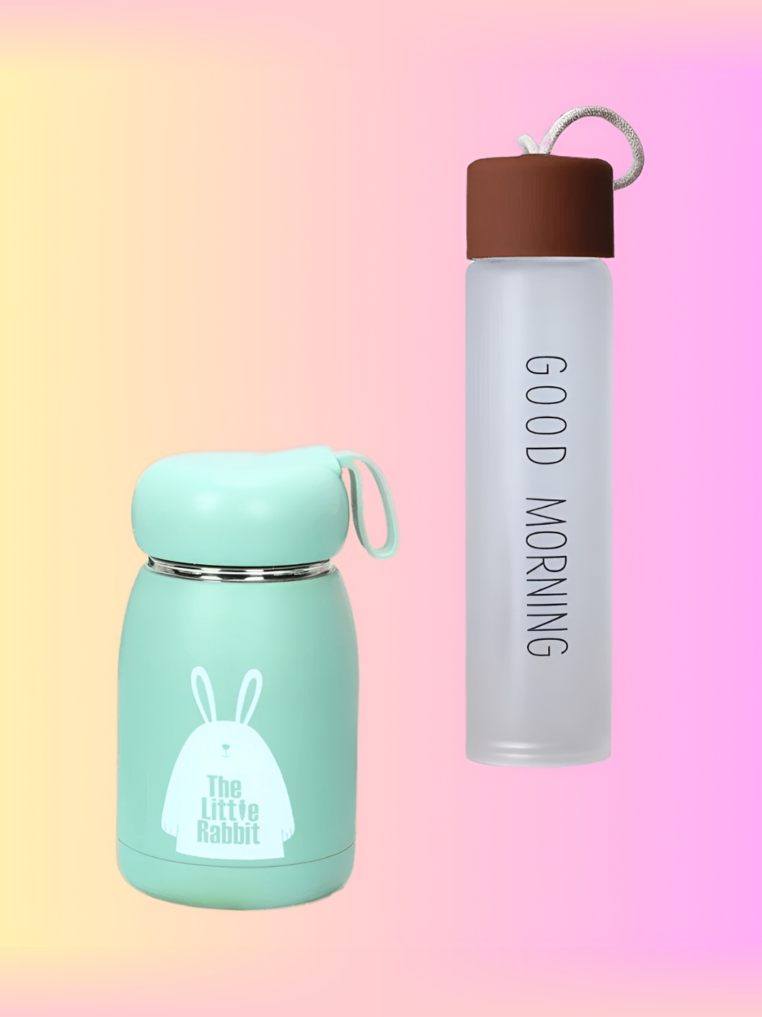 

WELOUR Green & White 2 Pieces Typography Printed Glass Water Bottle 500 ml Each