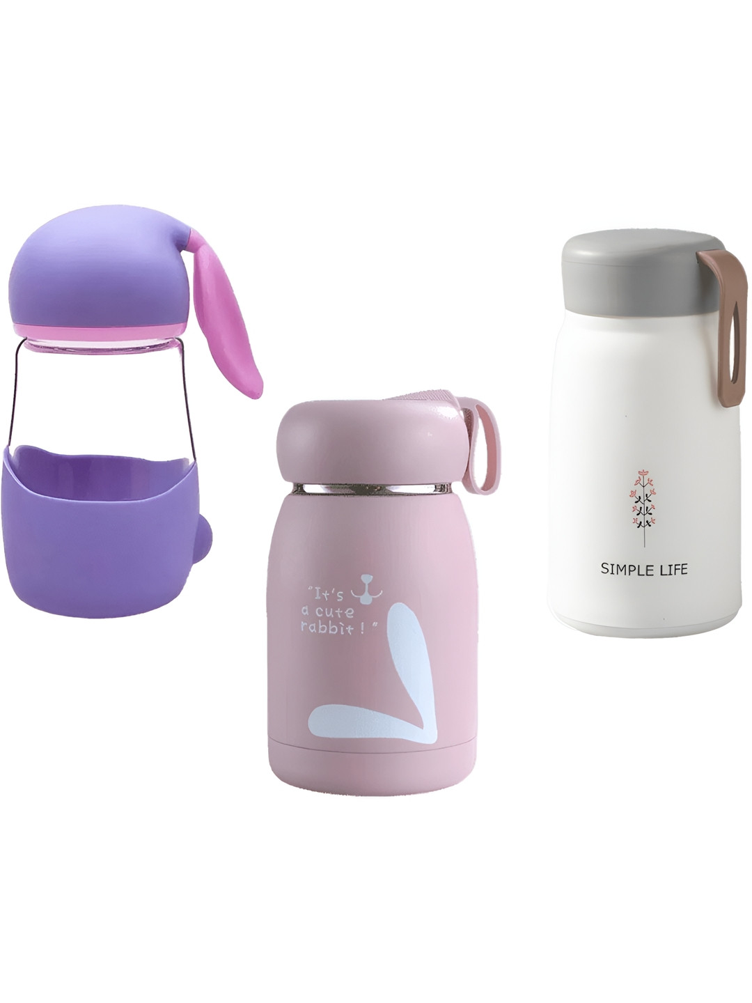 

WELOUR Purple & Pink 3 Pieces Glass Water Bottle 340 ml