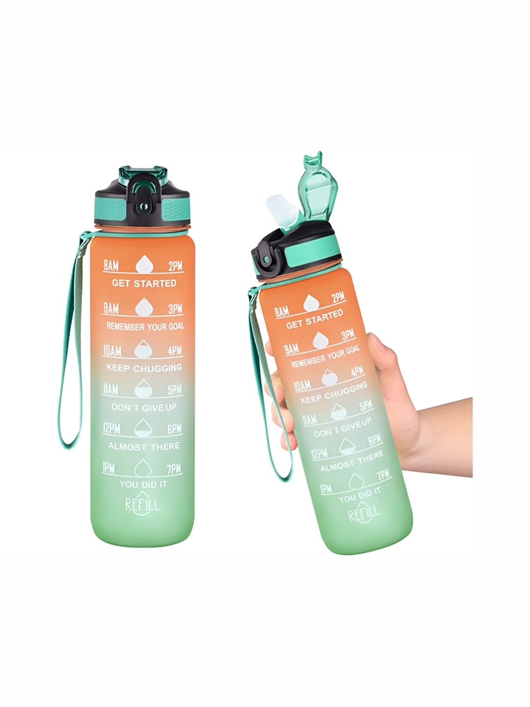 

WELOUR Orange Green 2 Pieces Typography Water Bottle 1 L Each