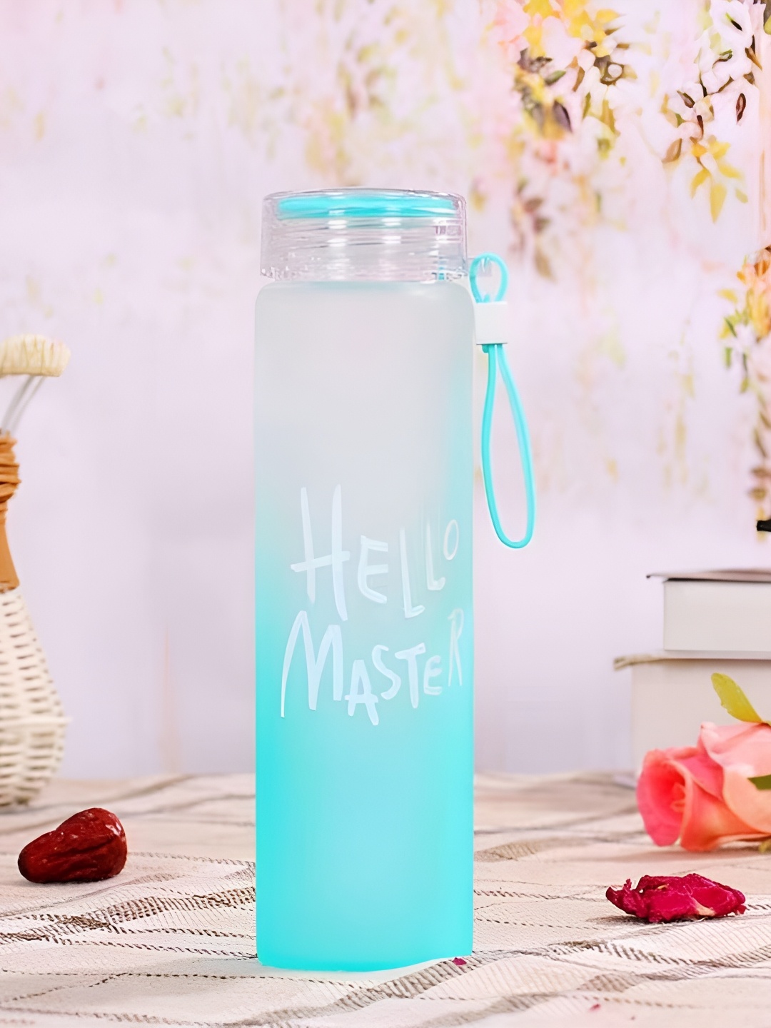

WELOUR Blue Printed Glass Water Bottle 500 ml
