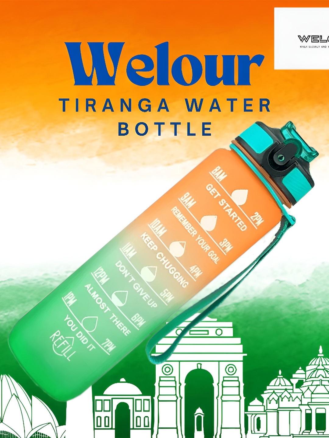 

WELOUR Orange and Green Regular Printed Water Bottle 1L