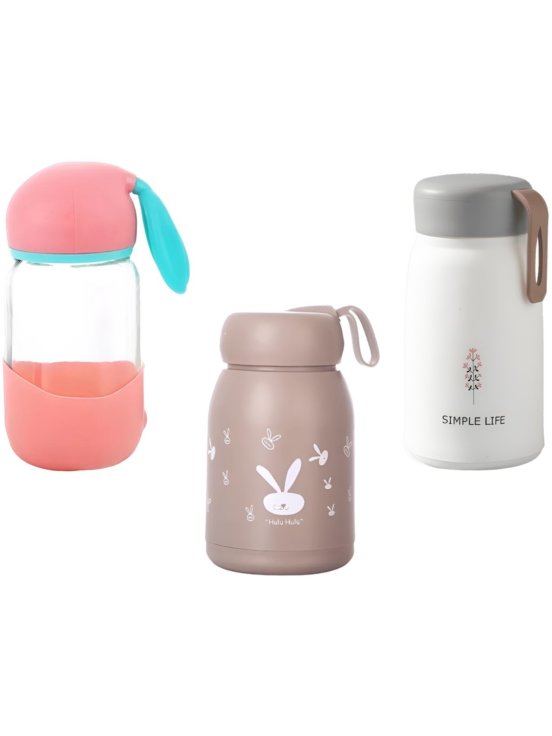 

WELOUR White and Pink 3 Pieces Glass Water Bottle 340 ml
