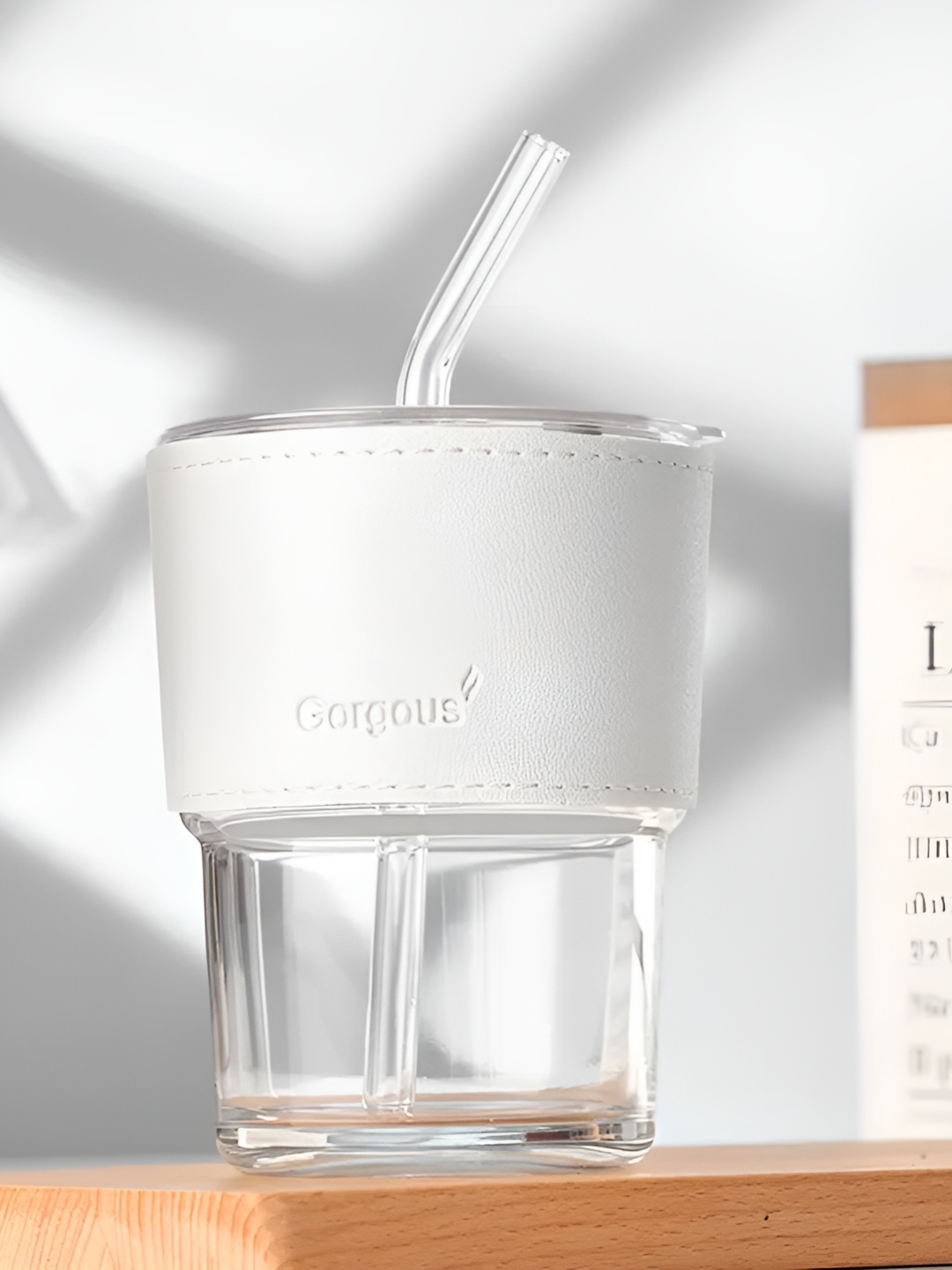 

WELOUR White Printed Glass Sipper Water Bottle 450 ml