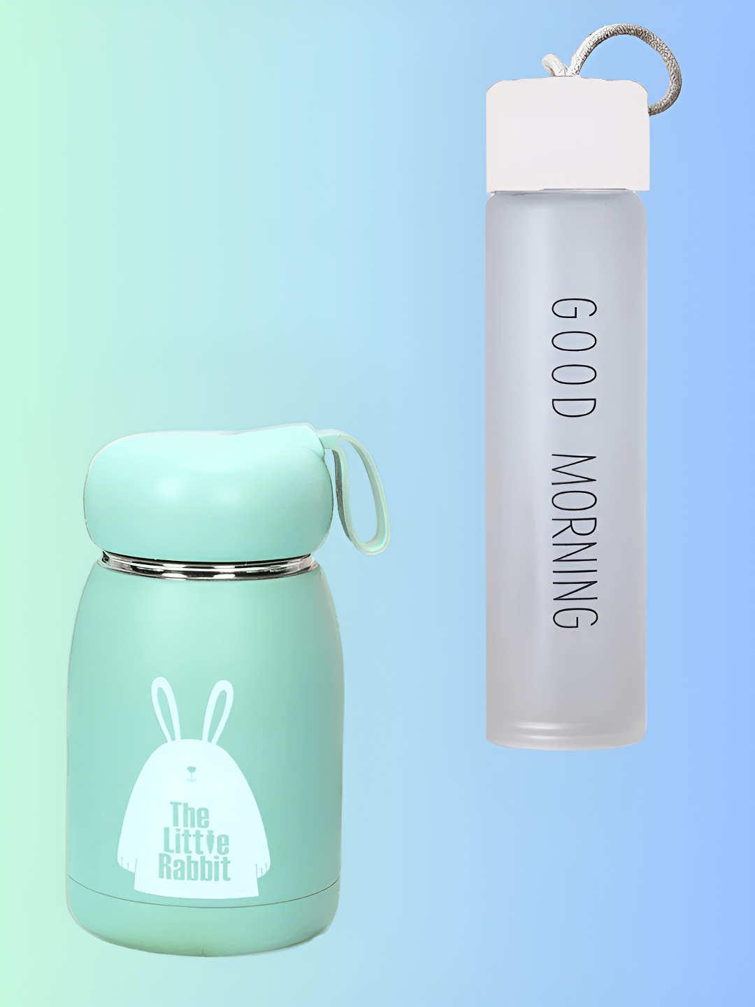 

WELOUR Green and Transparent 2 Pieces Glass Water Bottle 340 ml